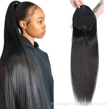 Natural Straight Drawstring Ponytail 100% Brazilian Virgin Human Hair Extension Ponytail For Black Women